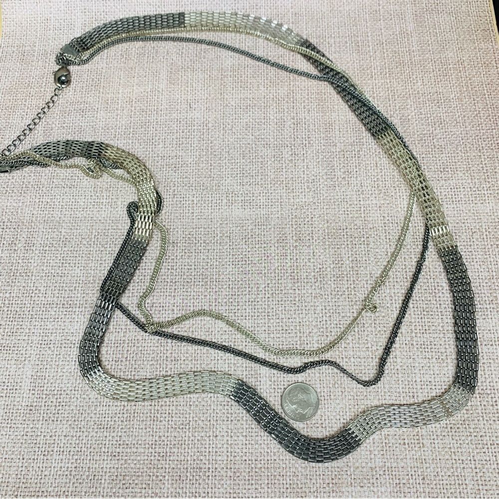 Silver and Gunmetal Mesh Chain Layered Necklace